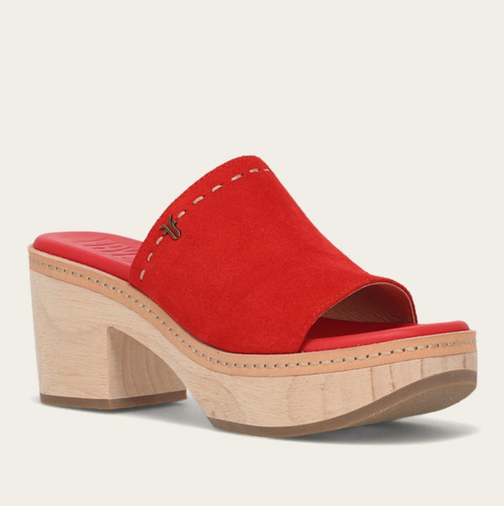 FRYE Red Suede Women's Clogs Platform Slides